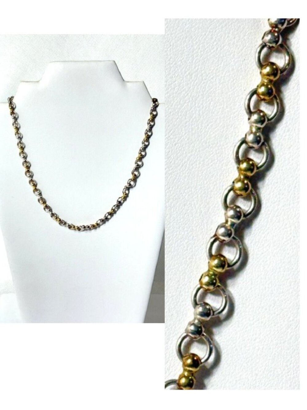 Heavy two-tone 18" silver link necklace.
